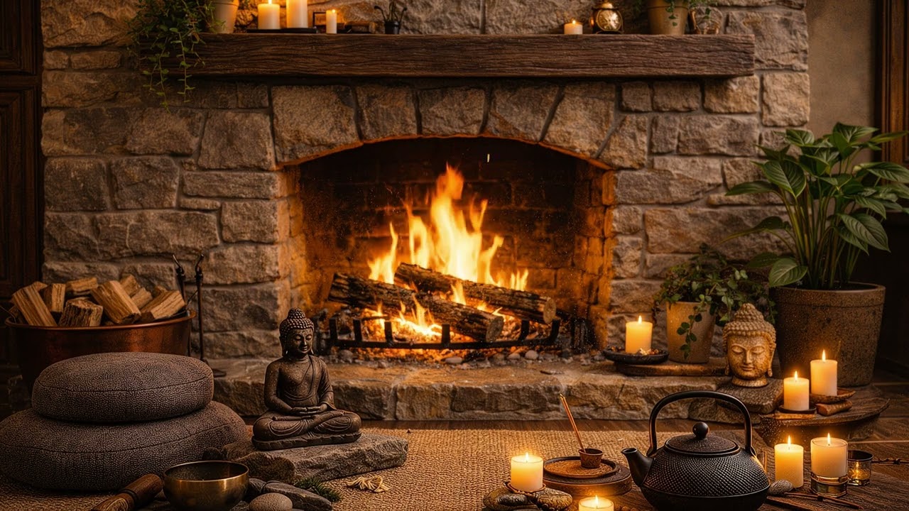 Ambient TV 4K HD - Ambiance TV 4K HD - Feu cheminée - Thème Zen - Bouddhisme