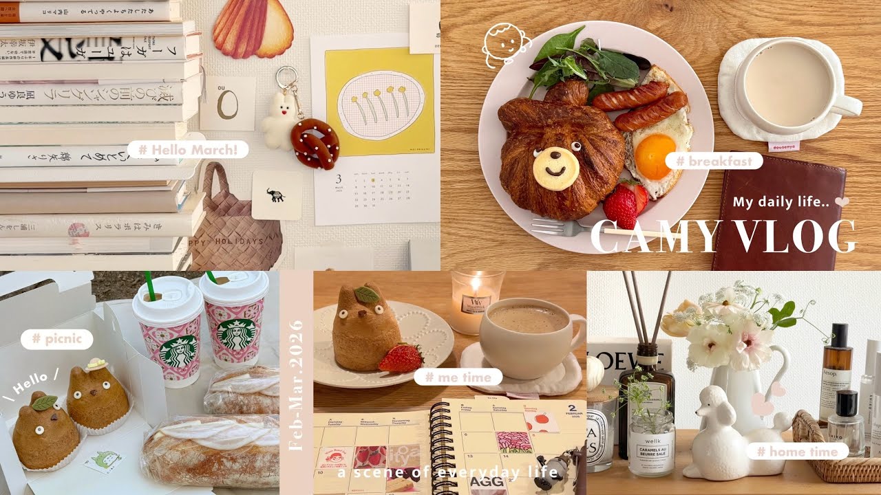 ［ vlog ］春のかわいい集め💐心がときめくものにはお金を惜しまない大人の一人暮らし🥐🐈🩰| 公園ピクニック| ノート時間 | ガチャ活etc..