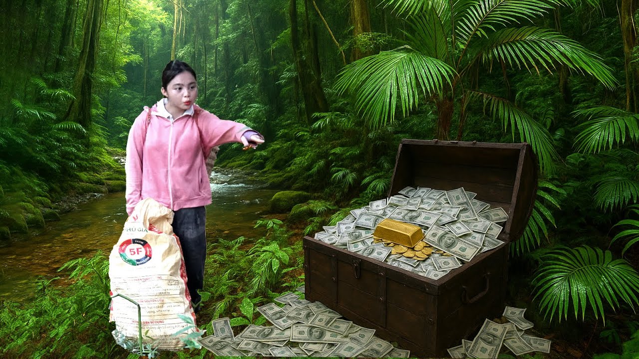 Poor girl finds a big treasure in the wild forest - poor girl collects scrap 😲