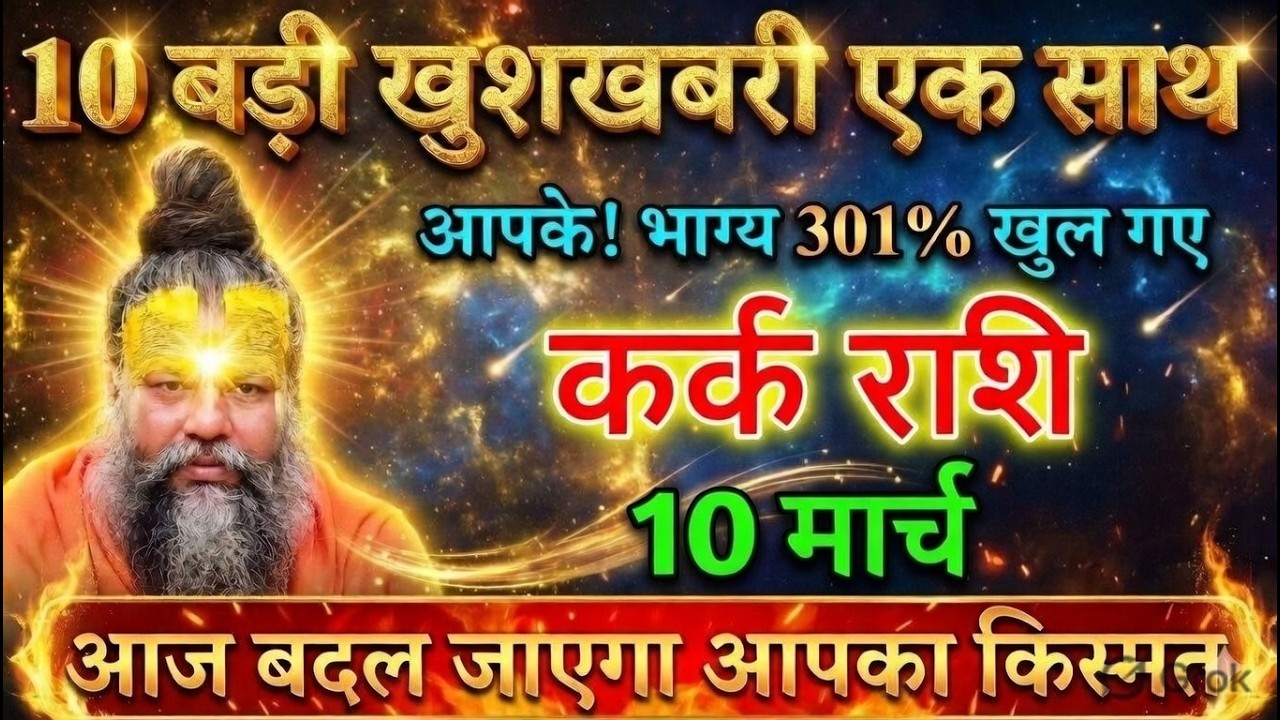 कर्क राशि 8,9,10 मार्च धन्य हो आपके! भाग्य 301% खुल गए 🔥10 बड़ी खुशखबरी एक साथ | बदल जाएगा किस्मत