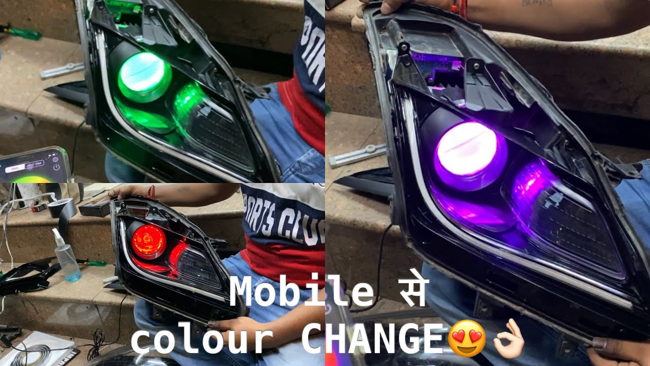 Installed app controlled Colour changing lights in Baleno projectors | Baleno headlight modified