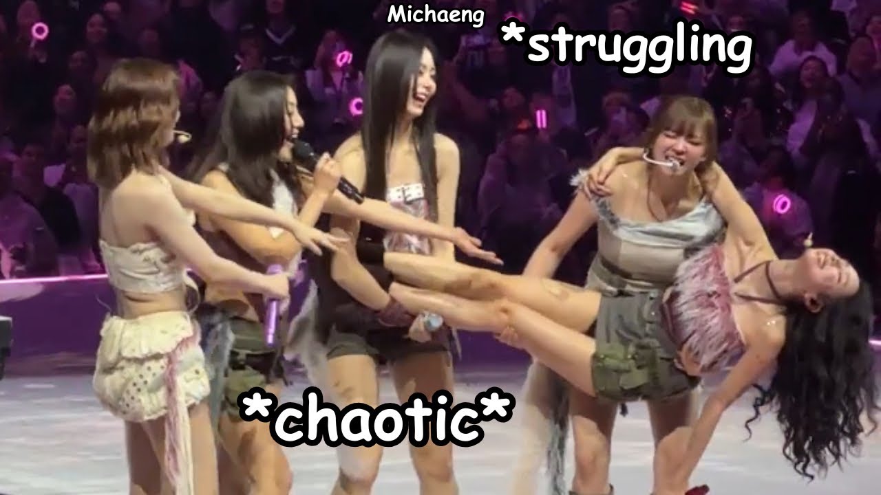 twice being chaotic during concert jeongyeon struggling to carry chaeyoung