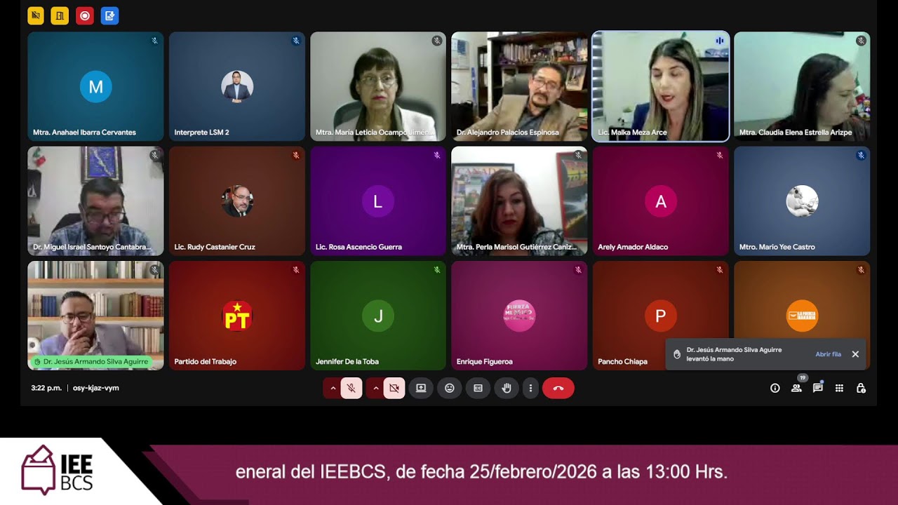 Sesión Ordinaria del Consejo General del IEEBCS, de fecha 25/02/2026 a las 13:00 Horas.