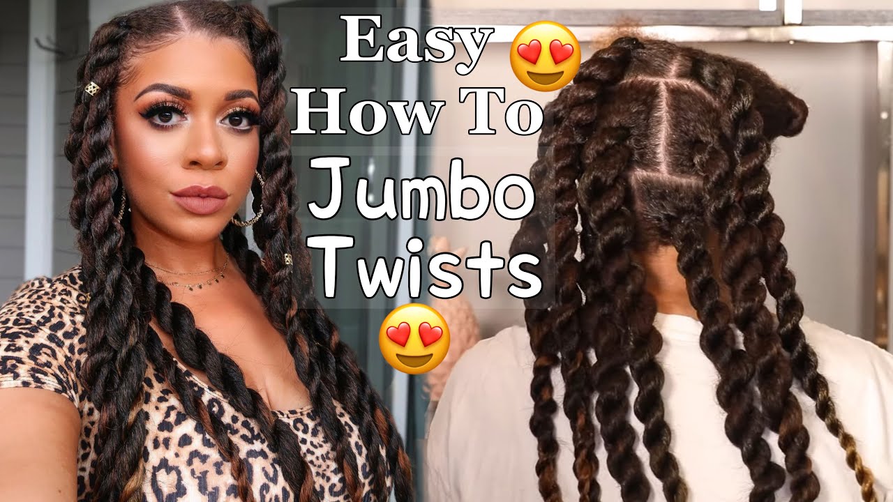 Easy Jumbo Twists As A Protective Style With Added Hair + Rubberband Method | Natural Hair Style 😍