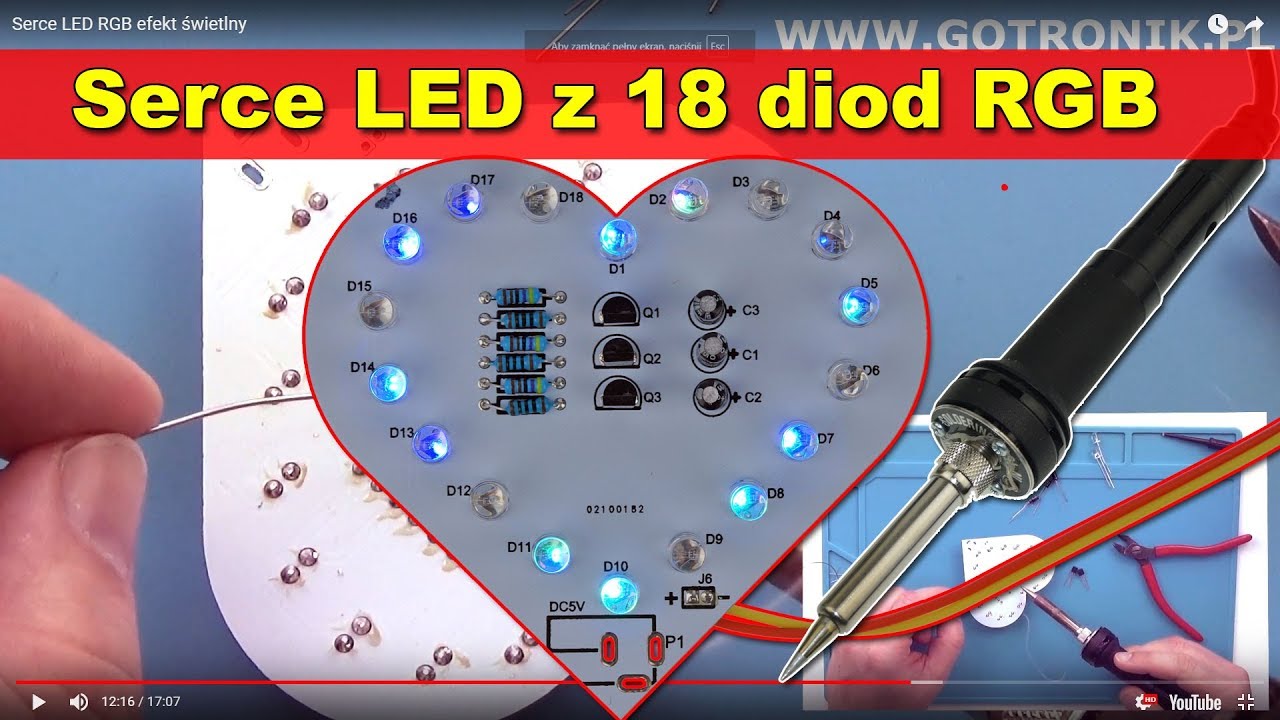 Serce LED z 18 diod RGB - efekt świetlny - lutowanie