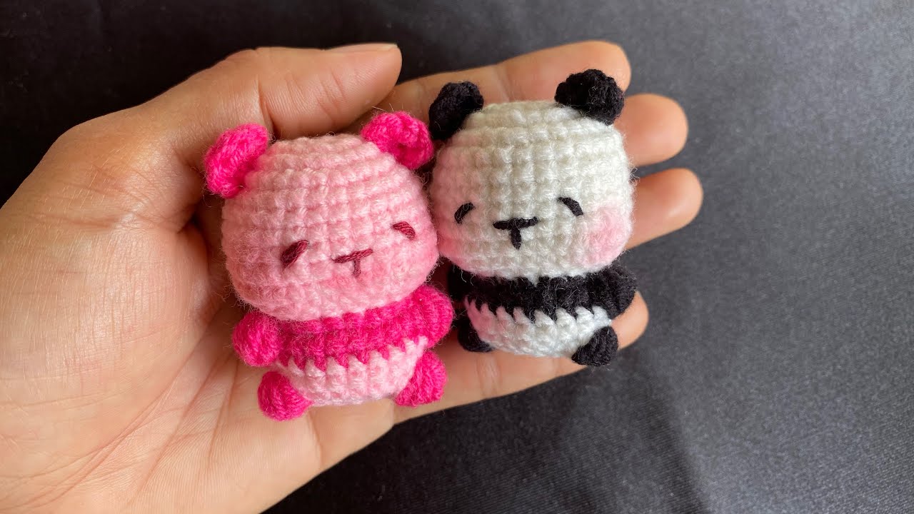 How to crochet mini pinky panda/Crochet cute plushies/Crochet tutorial/DIY/Handmade #tutorial