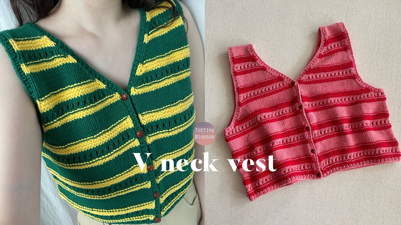 DIY 대바늘 브이넥 펀칭무늬 조끼 Knit V neck vest with patterns tutorial