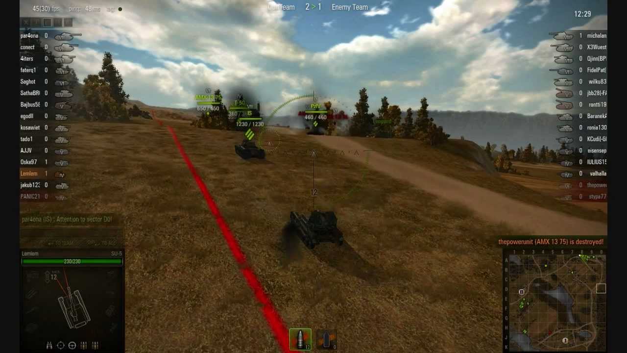 World of Tanks (WoT) gameplay #1 with SU-5 on Malinovka map (FAIL)
