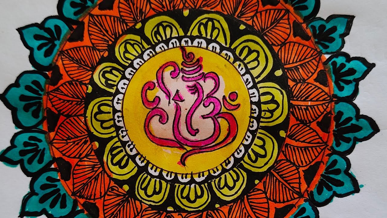 Shree Ganesh Mandal Art || Different Colour Sketch Painting 
