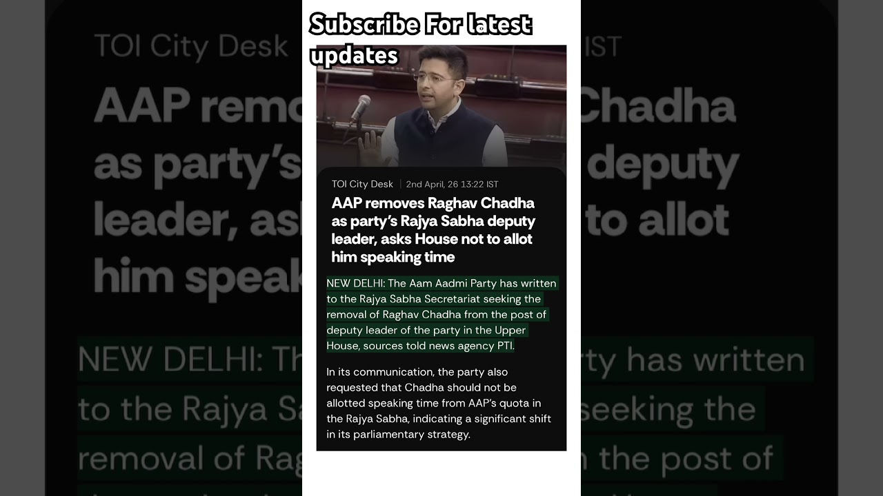 AAP Shocker: Raghav Chadha Removed as Rajya Sabha Deputy Leader | Internal Rift?