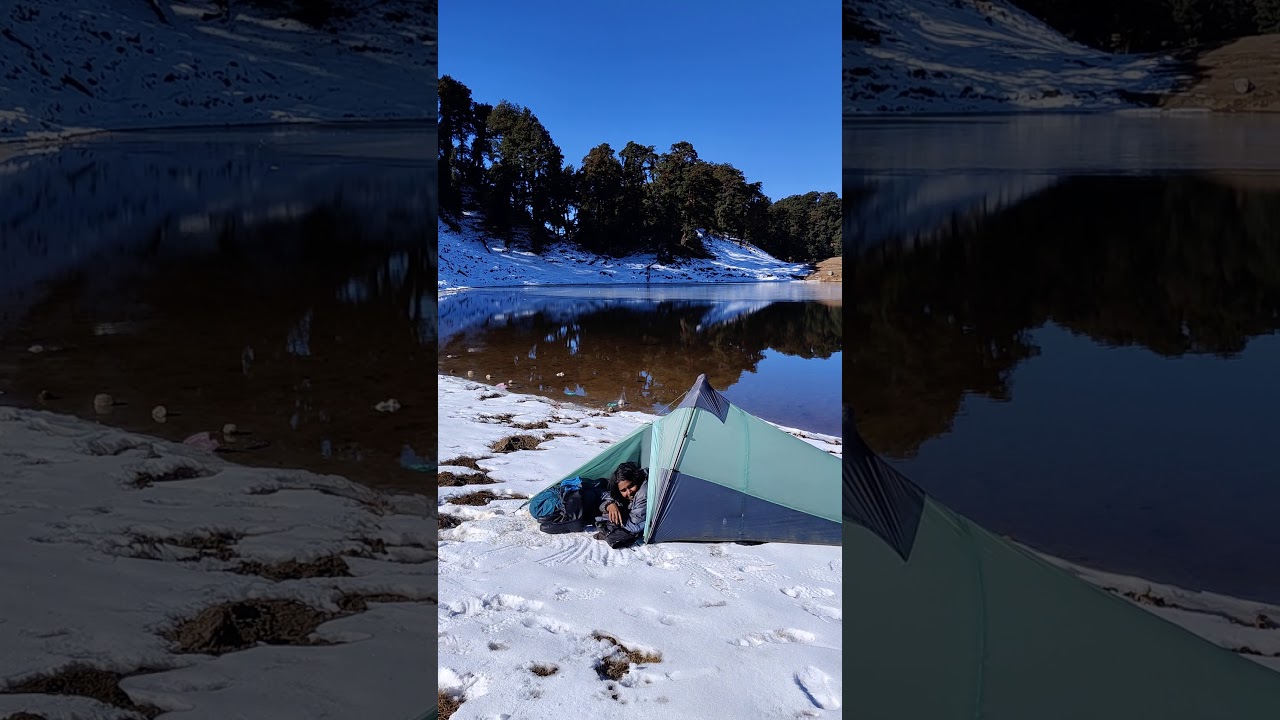 Camping in the snow next to the frozen Masar Tal during winter