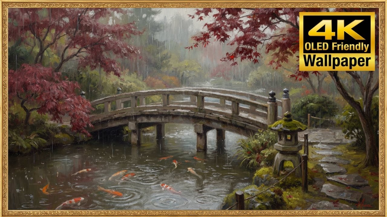 Samsung Frame TV Art 4K - Japanese Koi Pond - Rainy Zen