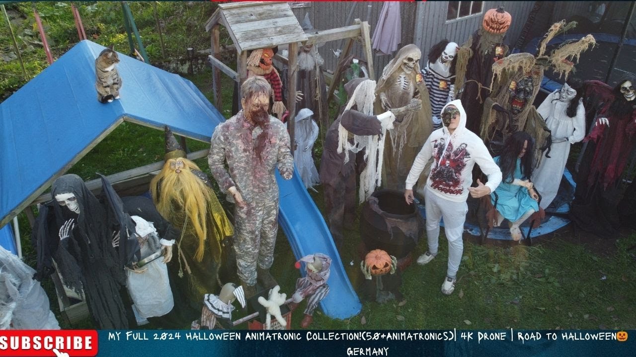 My Full 2024 Halloween Animatronic Collection!(50+Animatronics)| 4K Drone| Road to Halloween🎃Germany
