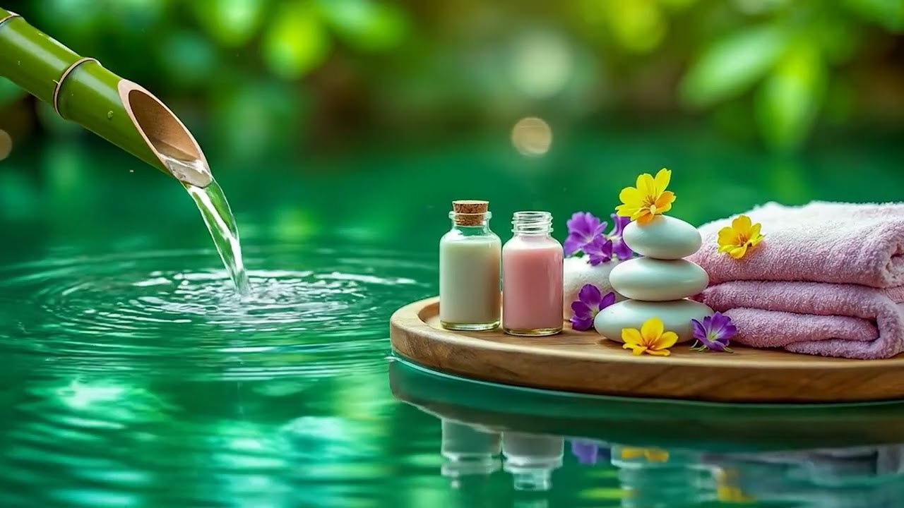 🌿🌺💧🎶 Deep Sleep Piano Music with Gentle Bamboo Water Sounds and Calm Atmosphere