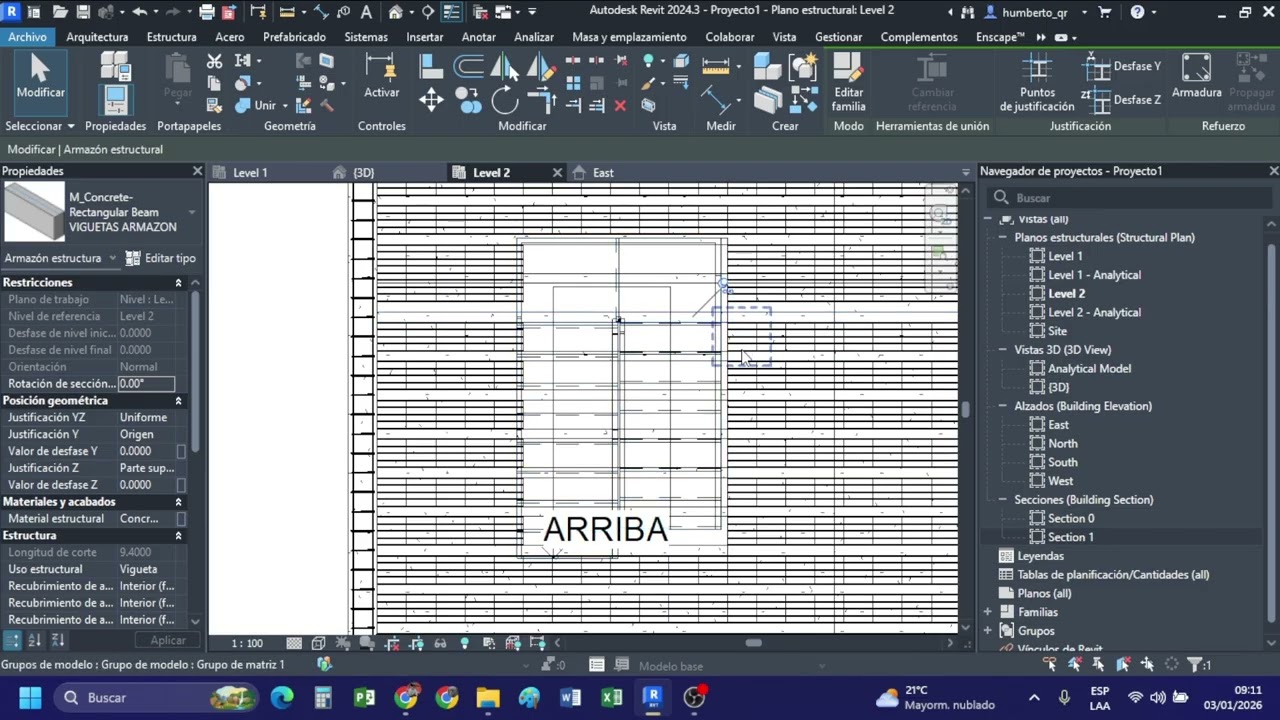 Curso REVIT ESTRUCTURAS 2026 | Clase 12: Agujeros Verticales y Modificación de Tramo | @QUINTEROS.H