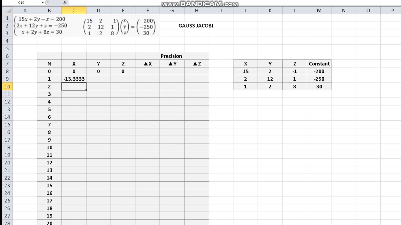 Gauss Jacobi method using excel