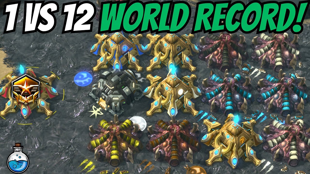 1 Protoss Pro Gamer vs 12 Cheater (INSANE) A.I. | StarCraft 2 World Record