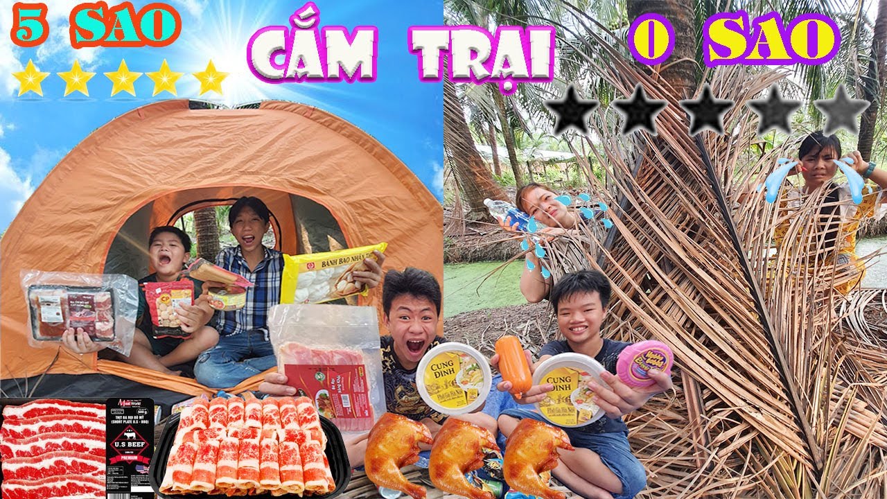 Thử Thách Cắm Trại 0 Sao 3 Sao 5 Sao Trong Vườn Dừa [ Trang And Vinh ]