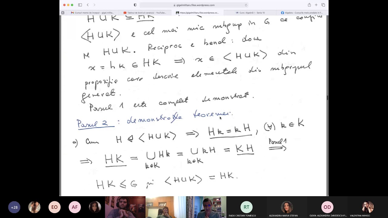 Curs 11 Algebra I: ordinul unui element, teorema Euler/Fermat, grupuri ciclice.