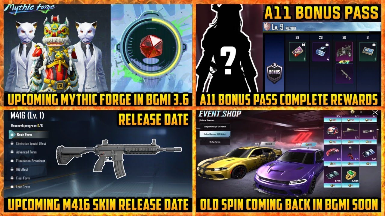 🔴 Next MYTHIC FORGE in BGMI | Next A11 BONUS PASS | M416 Upgradable Release Date | Lucky spin date