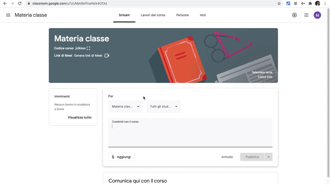 Primi passi su Classroom: creare un corso, aggiungere persone, pubblicare annunci