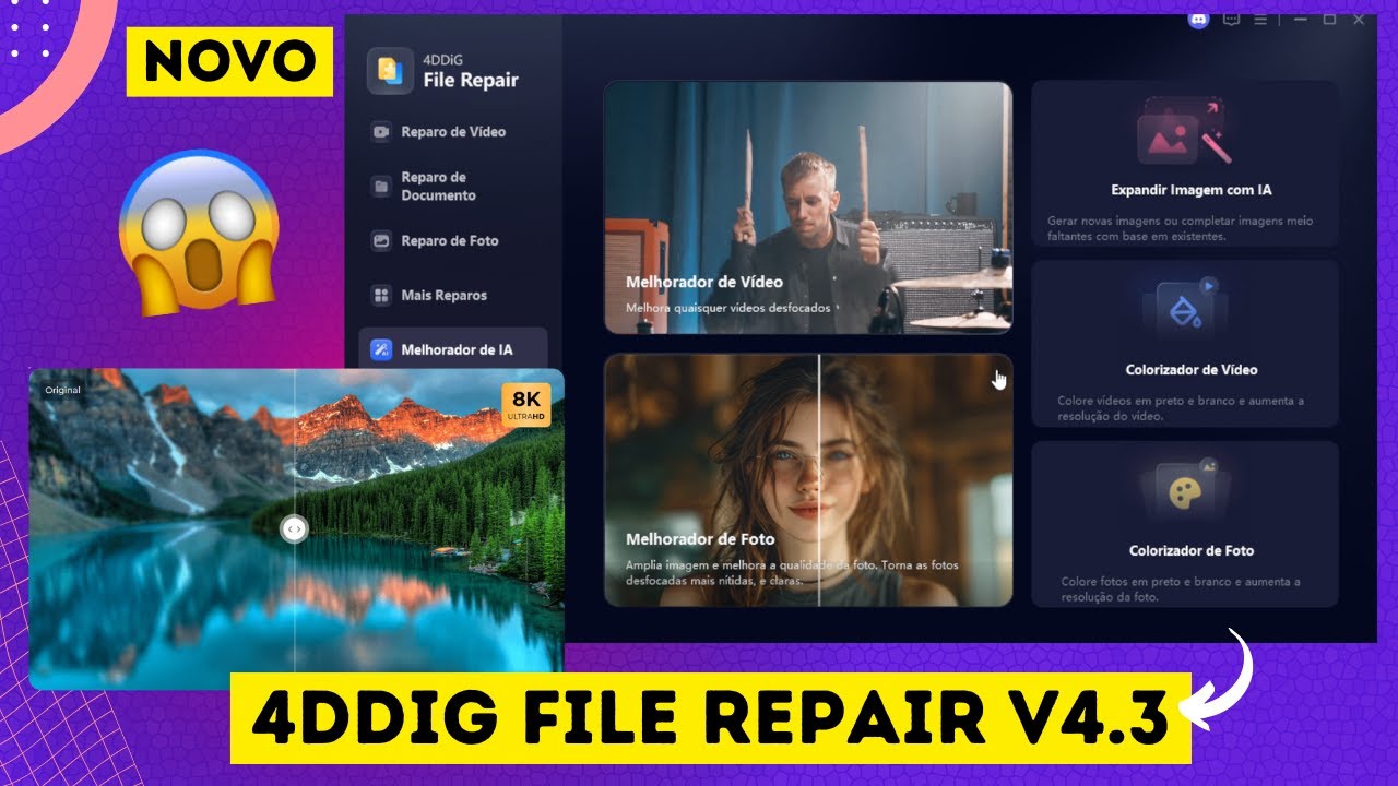 Como MELHORAR A QUALIDADE de Foto/Vídeo com IA? NOVA Atualização 4DDiG File Repair!