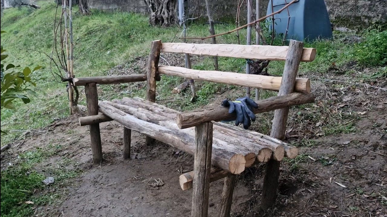Building a wooden bench, made from forest wood - Rustic style. No experience needed.