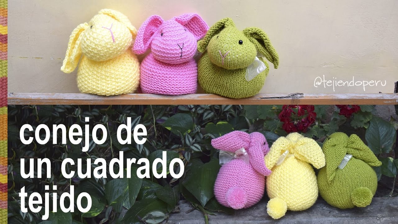 Conejo hecho de un cuadrado tejido - Tejiendo Perú