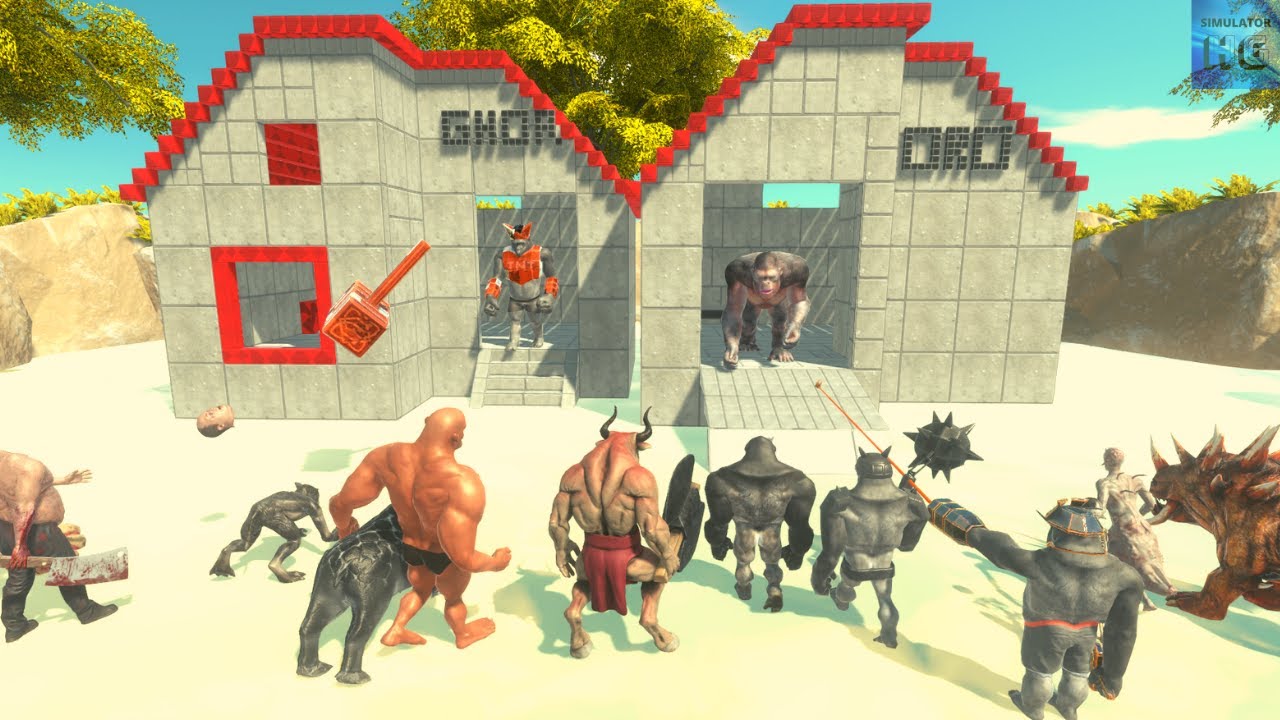 Infernals + Primates + Fantasy Attack Goro and Ghor Hammer - Animal Revolt Battle Simulator