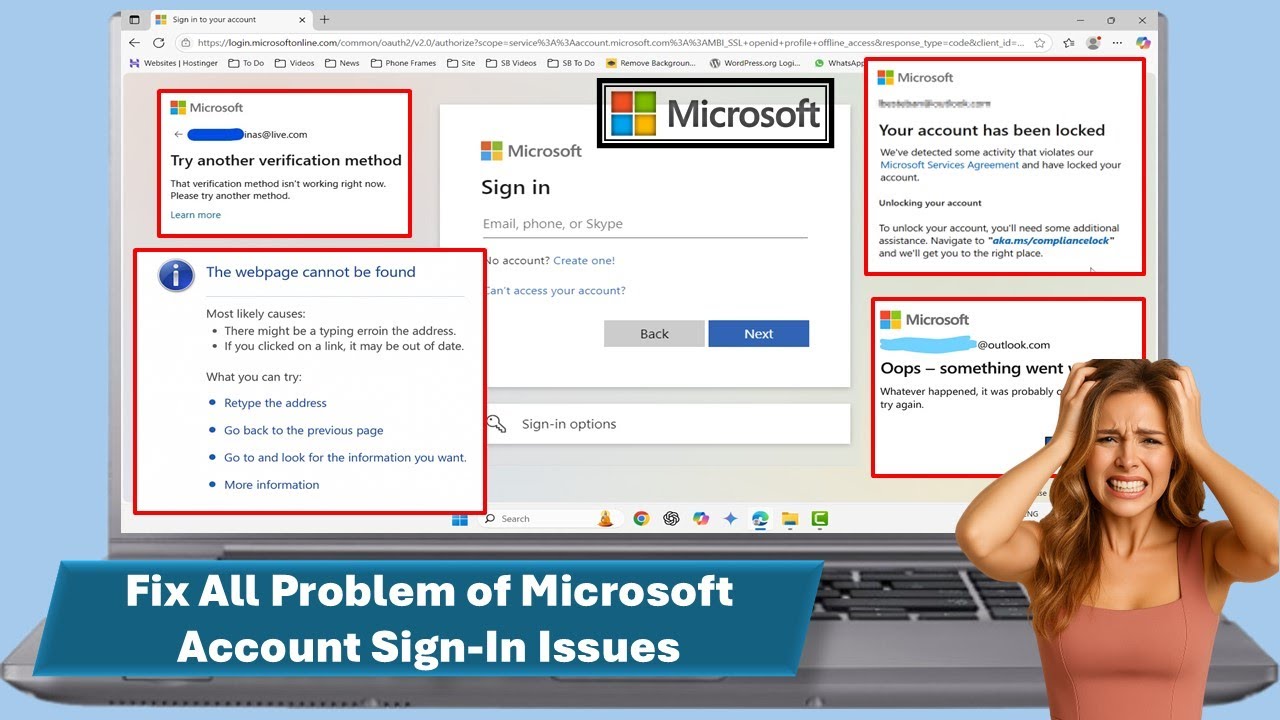 Fix All Problem of Microsoft Account Sign-In Issues (Webpage Not Found, Something Went Wrong, Lock)