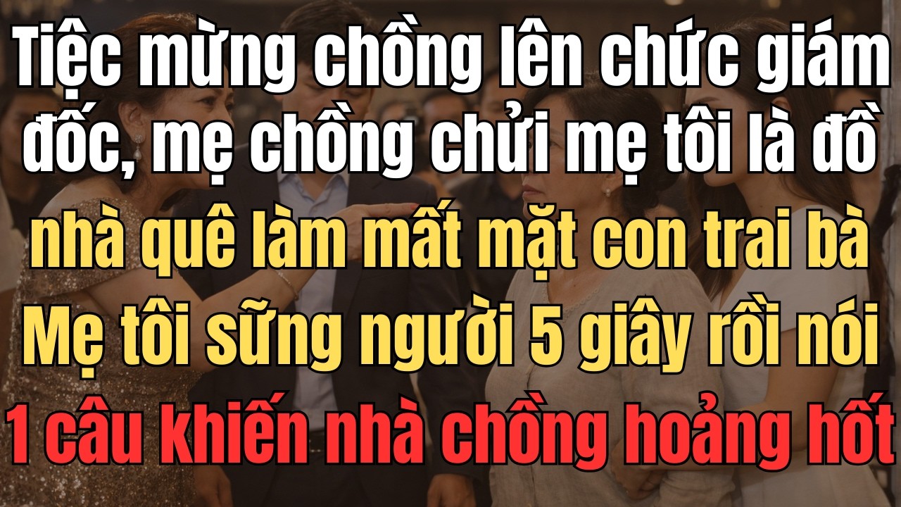 Tiệc Chồng Lên Chức Giám Đốc, Mẹ Chồng Chửi Mẹ Tôi Là Đồ Nhà Quê, Làm Mất Mặt Con Trai Bà. Mẹ Tôi