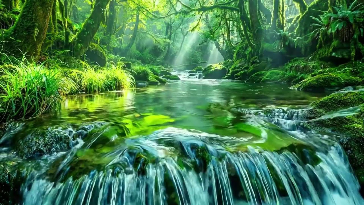 Cool Forest on a Rainy Day, Relaxing Stream Flow and Birdsong, Calming Sounds for Sleep Study