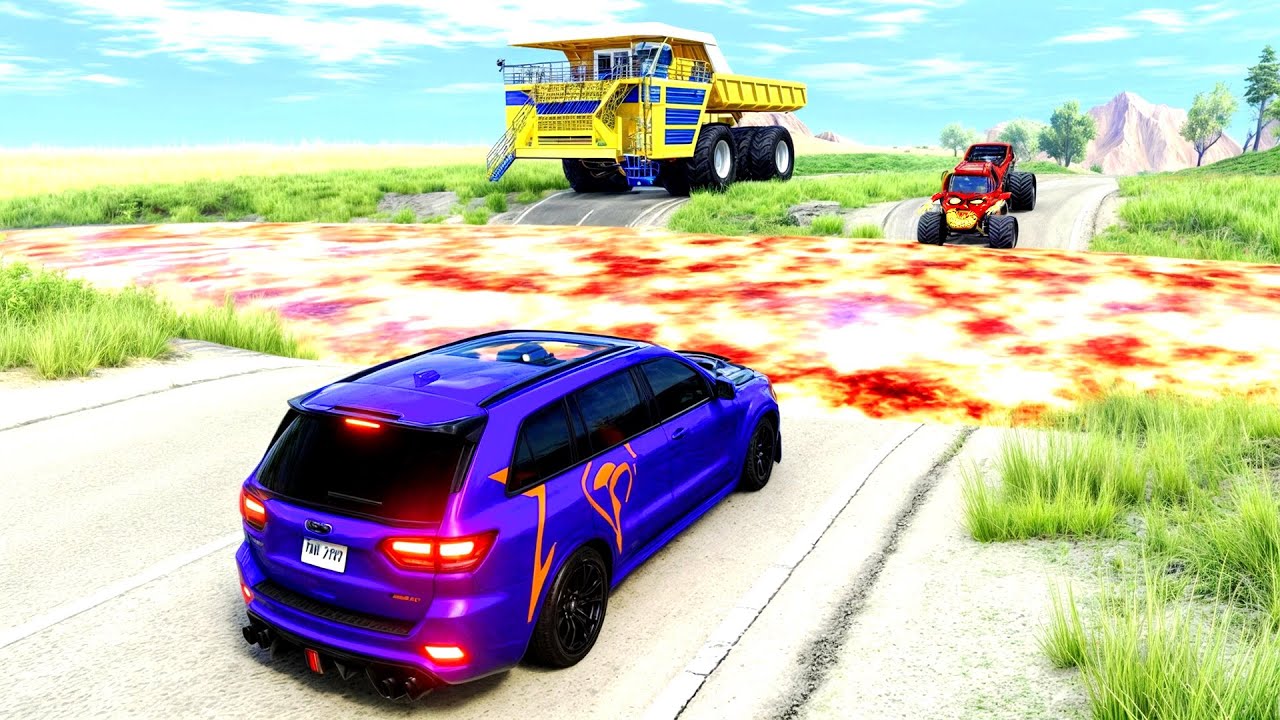 HT Gameplay Crash # 94 | Big Trucks vs Cars vs Giant Lava Pit vs Giant Bulge
