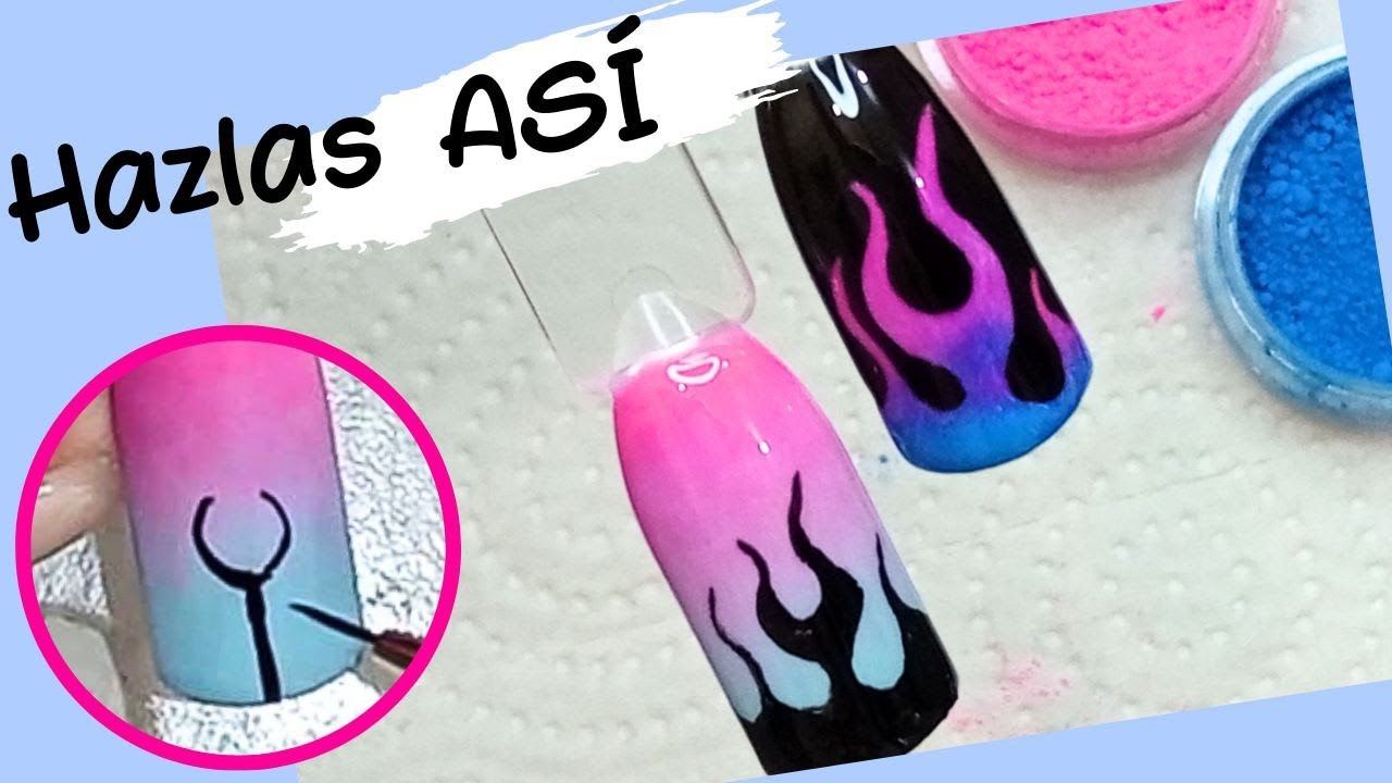 NAIL art FÁCIL! Hazlas con estos trazos y LO LOGRARÁS! como pintar FLAMAS en las UÑAS