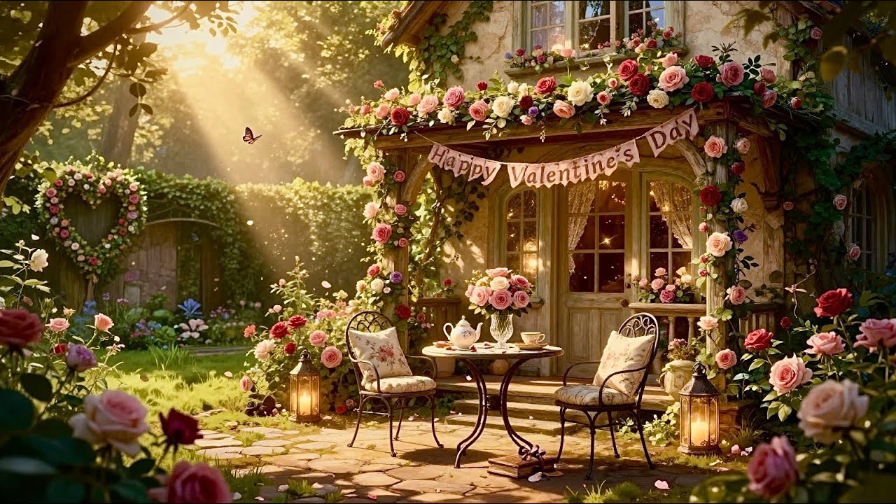 Sunny Valentine’s Garden Ambience | Cozy Cottagecore Cottage with Flowers, Candles & Morning Light