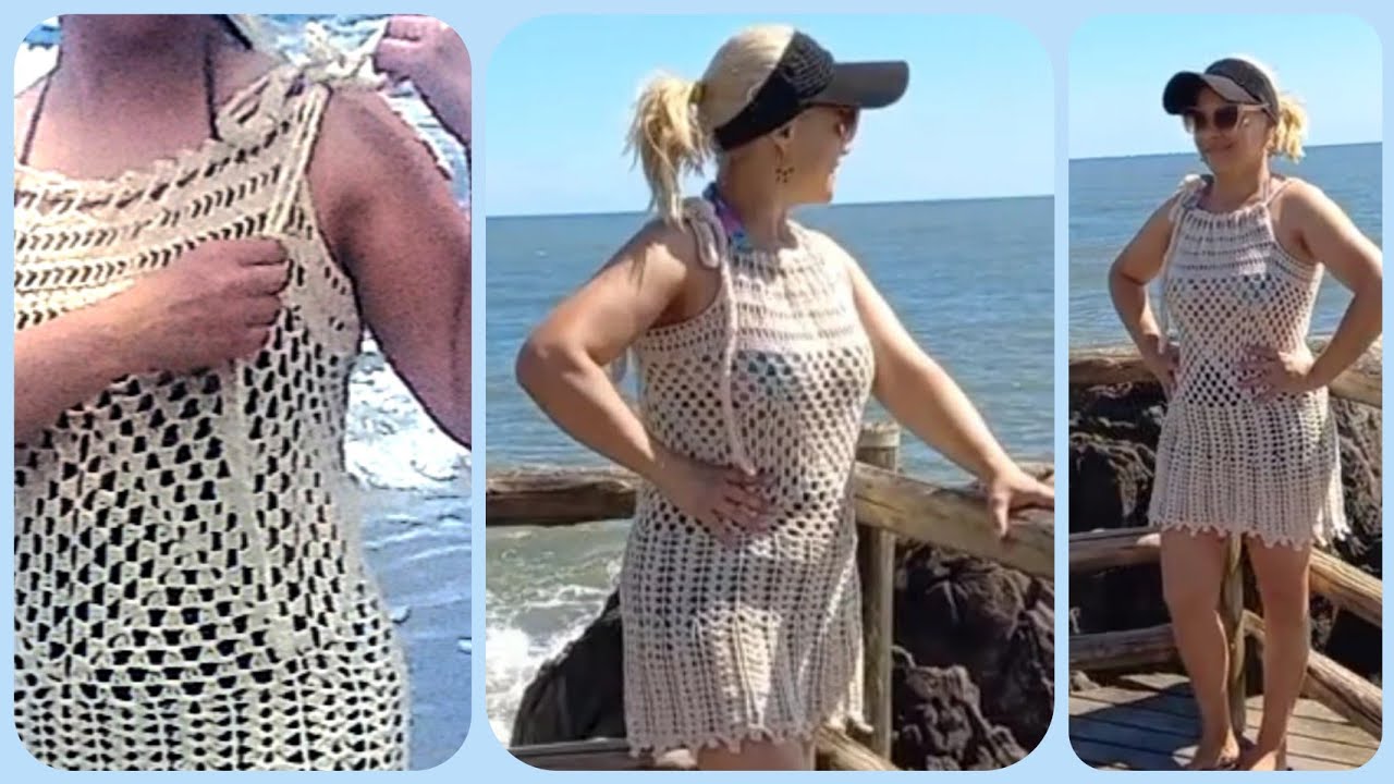 Saída de praia de croche Fácil e rápida de fazer para iniciantes #crochet #moda #praia #tending 