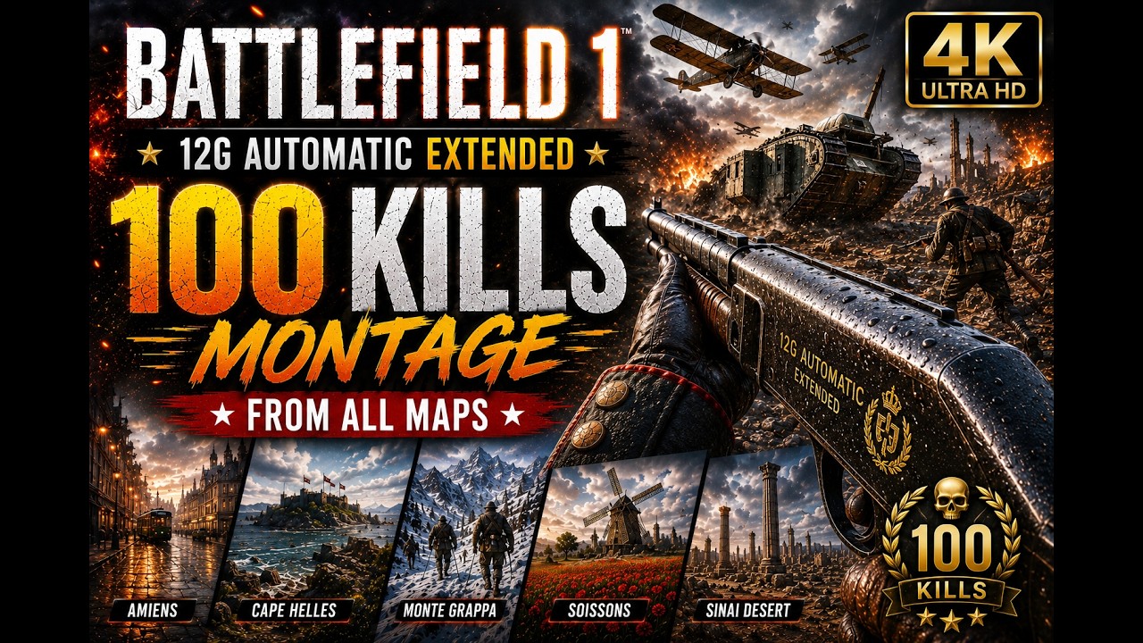 Battlefield 1 12g Automatic Extended (4K) | 100 Kills Montage From All Maps