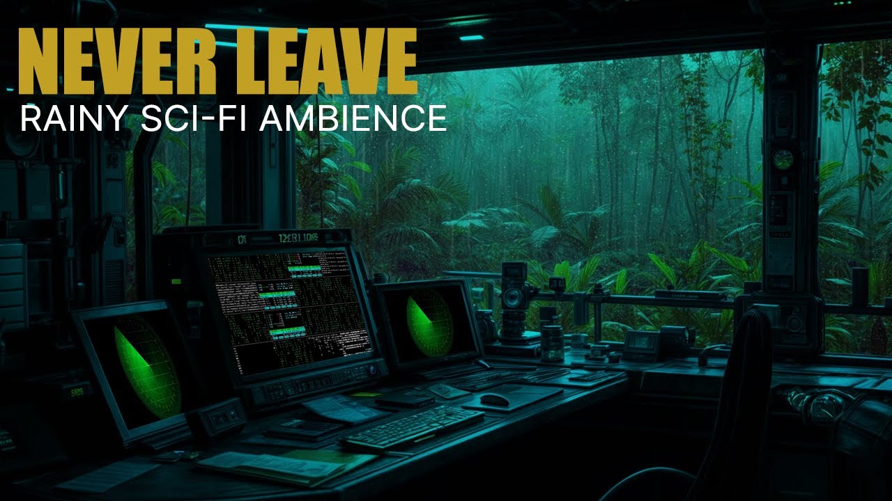 🛰️ No Ads – Rainy Sci-Fi Jungle Outpost Ambience | Deep Sleep, Focus & Relaxation 🌧️