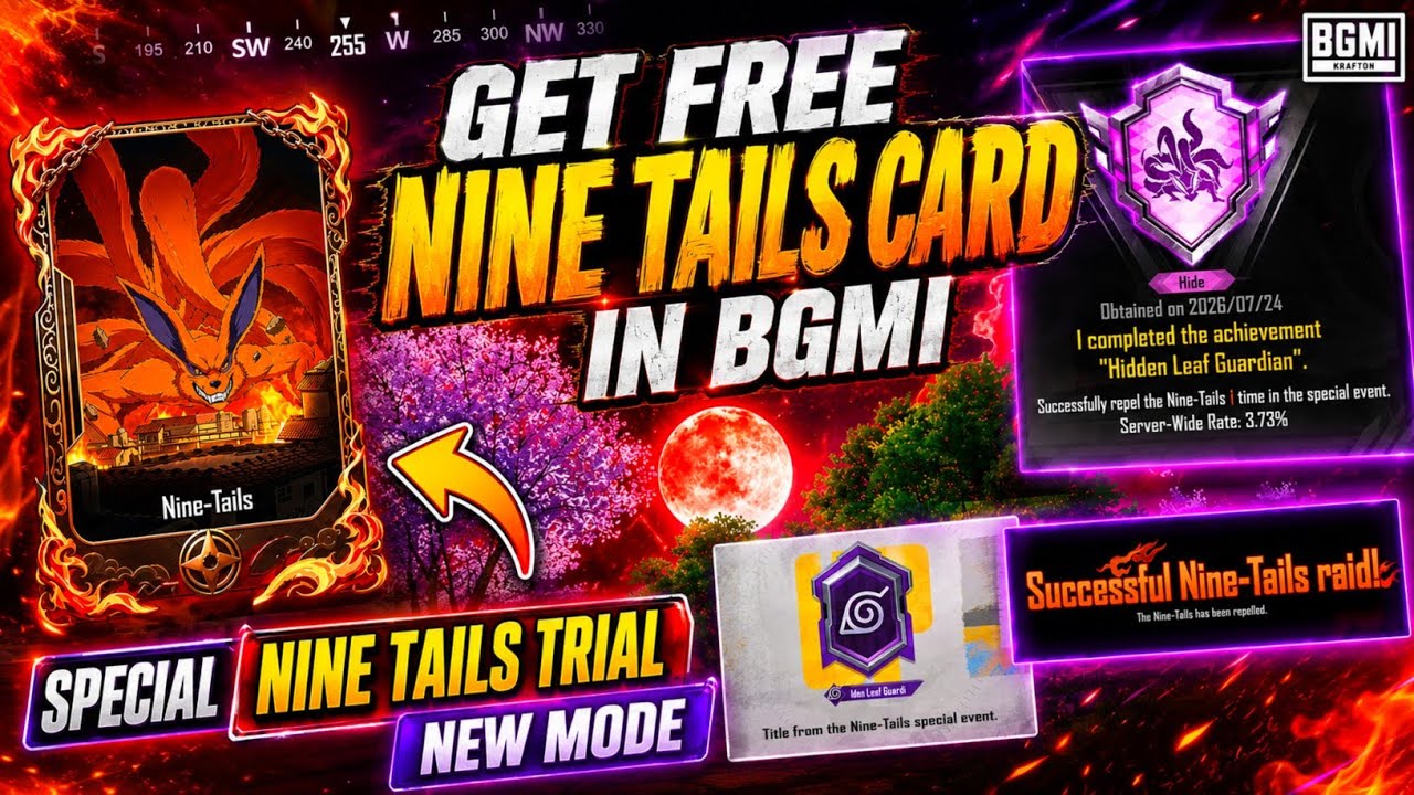 😍GET FREE NINE TAILS CARD IN BGMI | SPECIAL NINE TAILS TRIAL CHALLENGE MODE | FREE HIDDEN LEAF TITLE