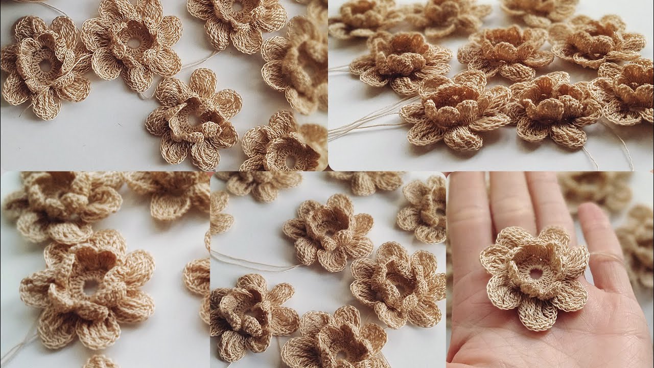 ✓ Объемный цветок крючком Crochet flowers Yarnart Canarias цвет: 4660 Цветок крючком за 1 час 🌼