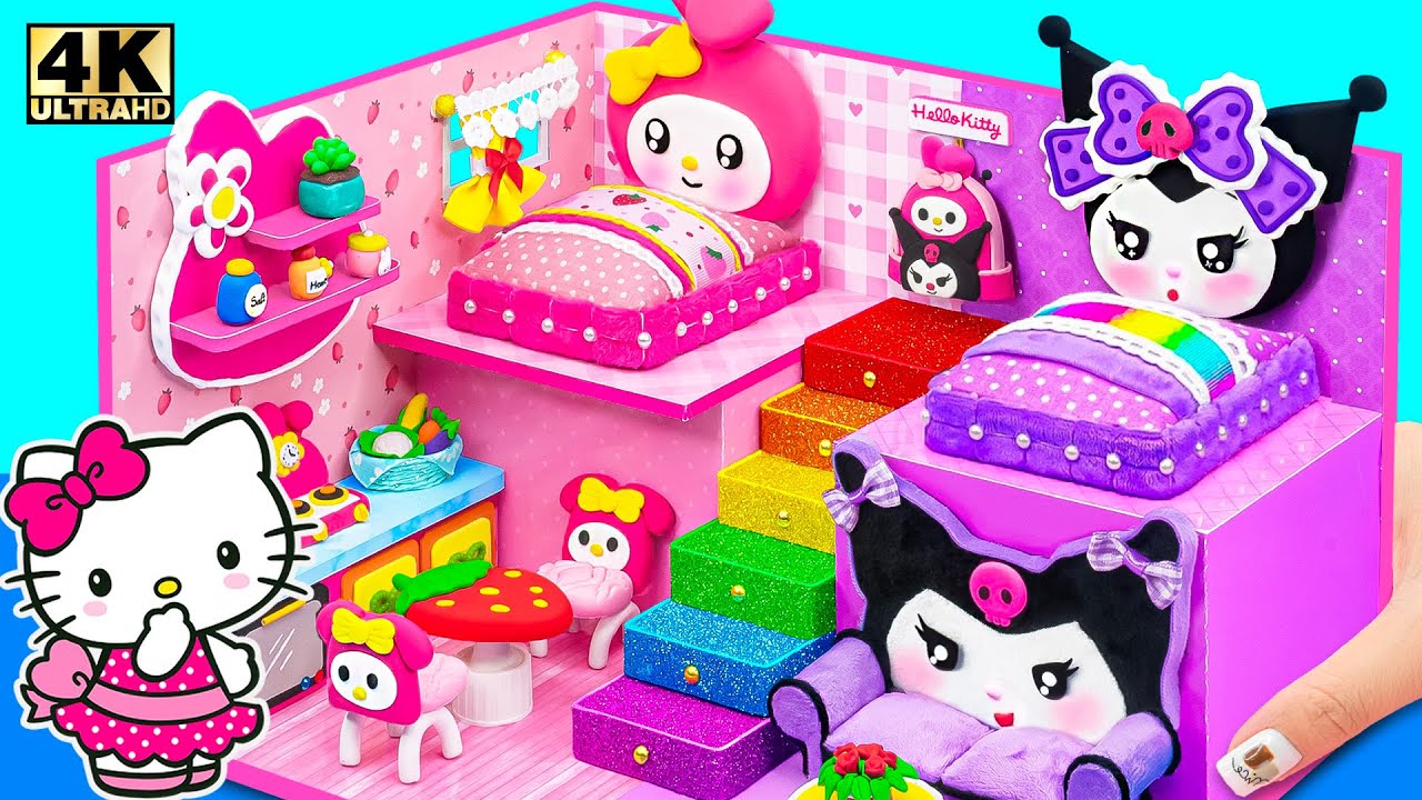 Make Hello Kitty House with Cute My Melody Bedroom, Purple Room for Kuromi ❤️ DIY Miniature House