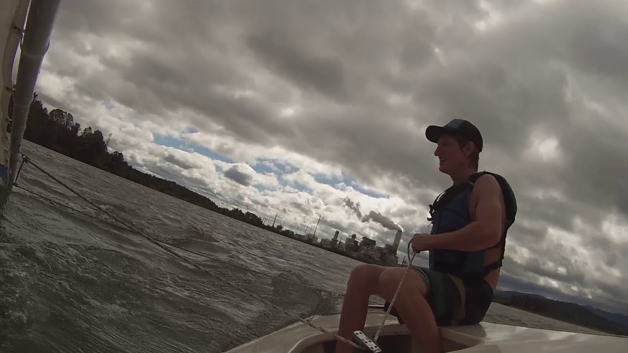 Sunfish sailing in high wind - Lake Julian NC