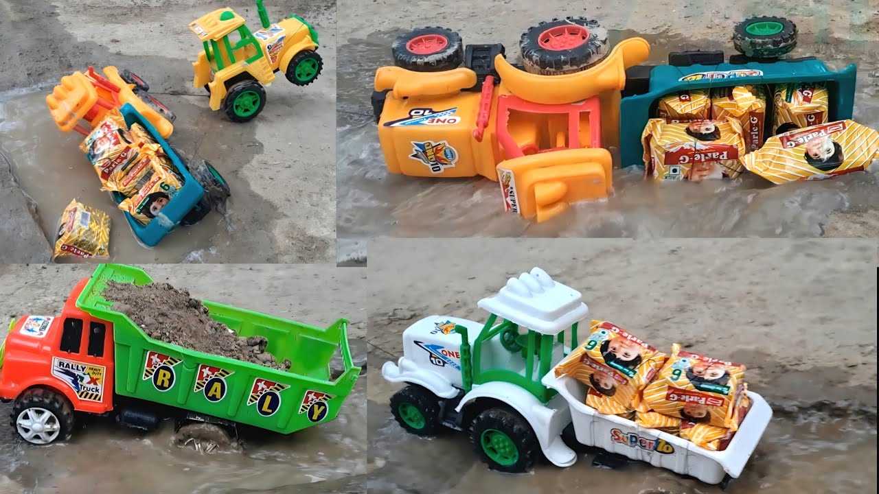 Tata Tipper Mahindra Tractor Loaded Biscuit Accident Tipper Lorry toys video ||ten toys||