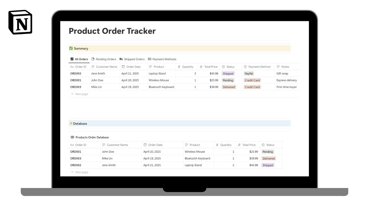 Product Order Tracker | How to track product orders in @Notion