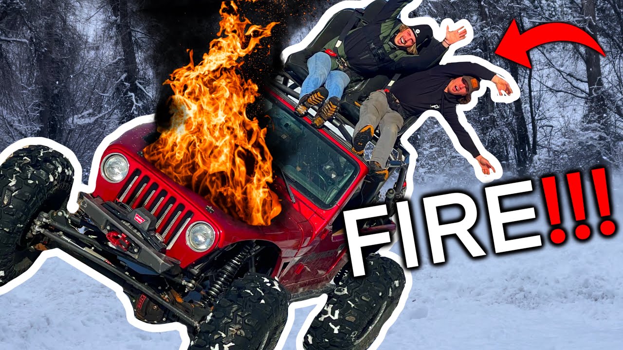 DOUBLE DECKER JEEP CATCHES FIRE