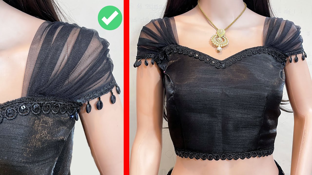 Trending Blouse New jumichu/puff/ruffle/frill astin/baju/Sleeves comfortable Design Cut & Stitching