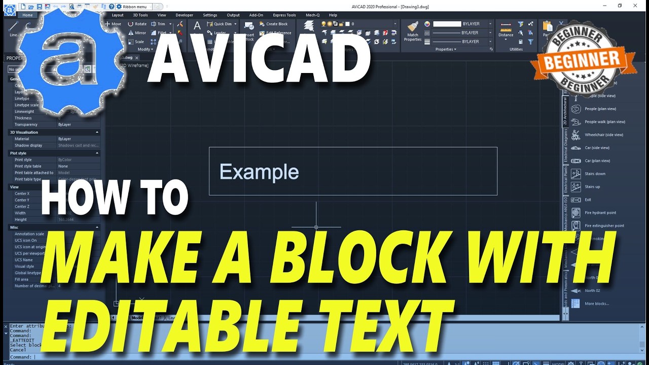 AviCAD How To Make A Block With Editable Text