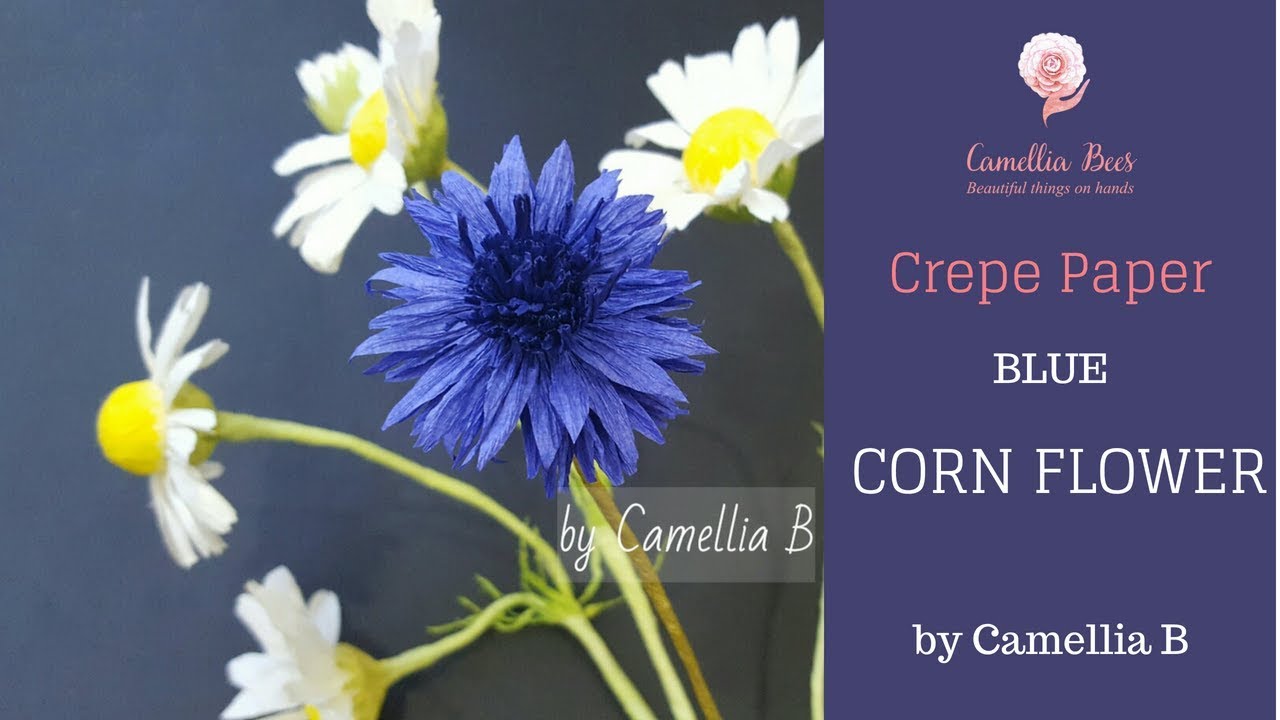 Crepe paper flower, How to make blue Corn flower from crepe paper - Easy and fast