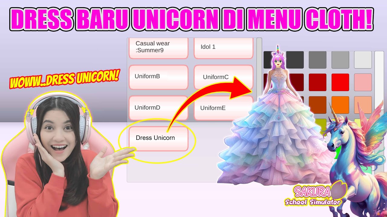 UPDATE DRESS BARU UNICORN DI MENU CLOTH..OMG CANTIK BANGET!! SAKURA SCHOOL SIMULATOR-PART 772