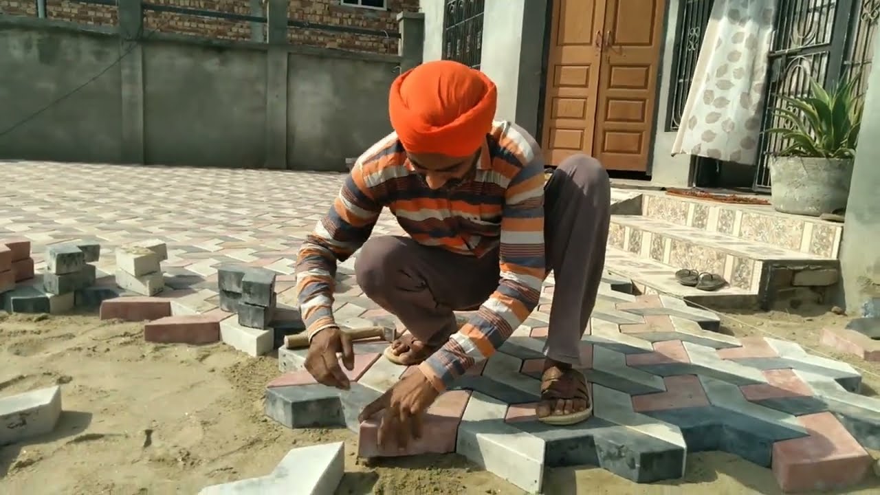 3,D interlock tile lagane ka tarika sikhe aur samjhe /construction worker/ interlock tile